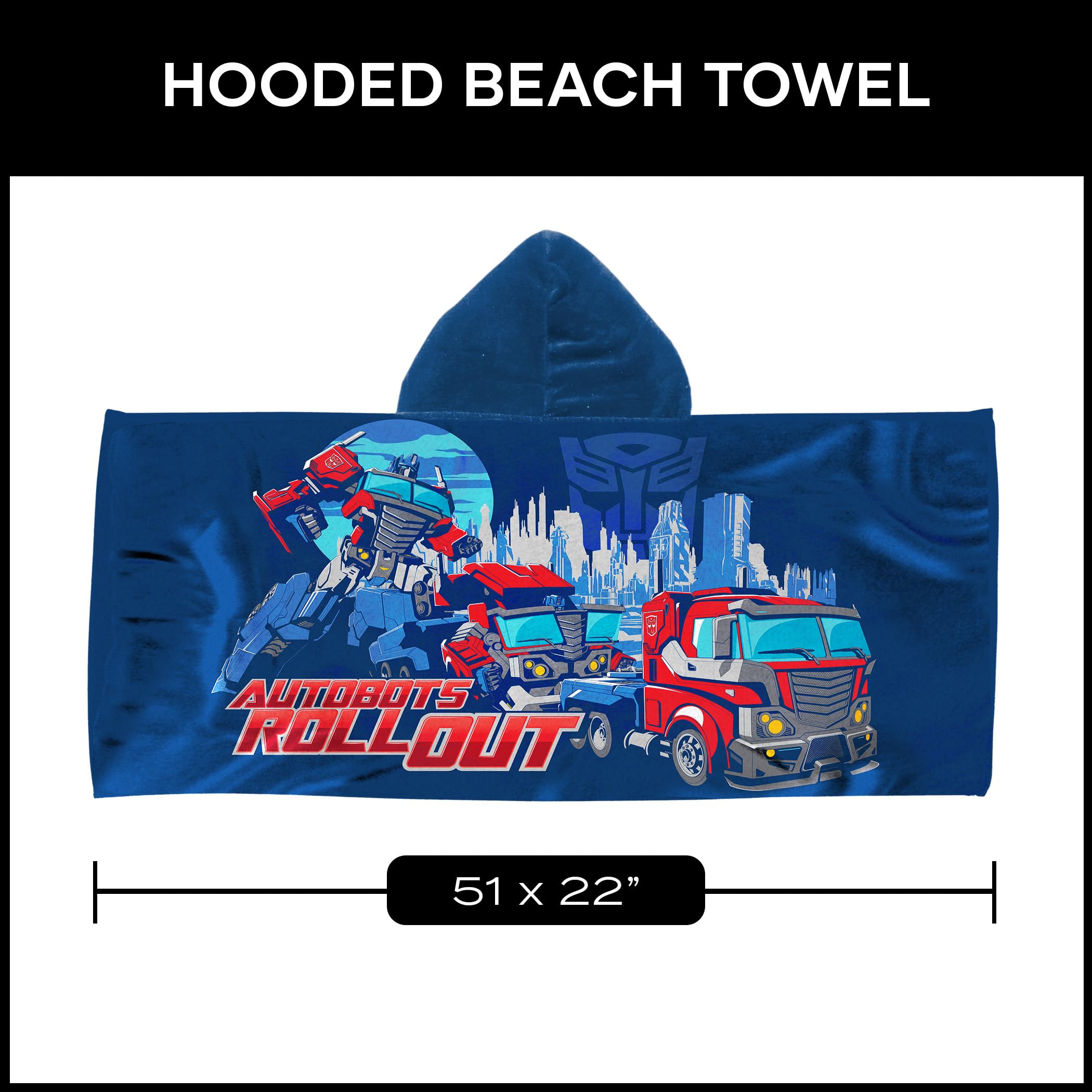Northwest Transformers Autobots Roll Out Youth Hooded Bath, Pool or Beach Towel, Swim Poncho, Absorbent Quick-Dry Beach Cover-Up, for Boys & Girls, 22 x 51 inches