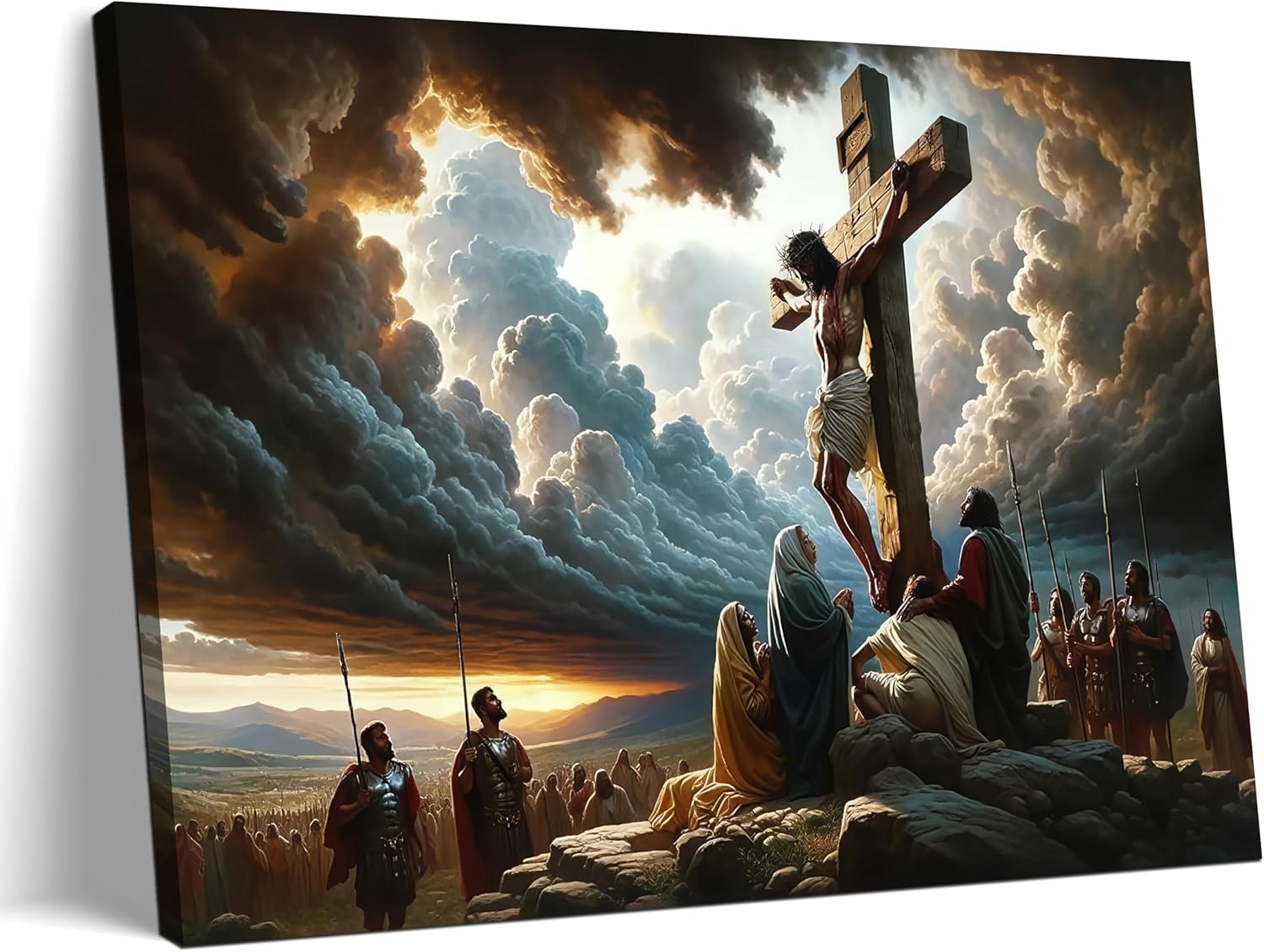 Yaneiro Framed Jesus Canvas Wall Art - Inspirational Good Friday Decor for Living Room | 12x16 Inch