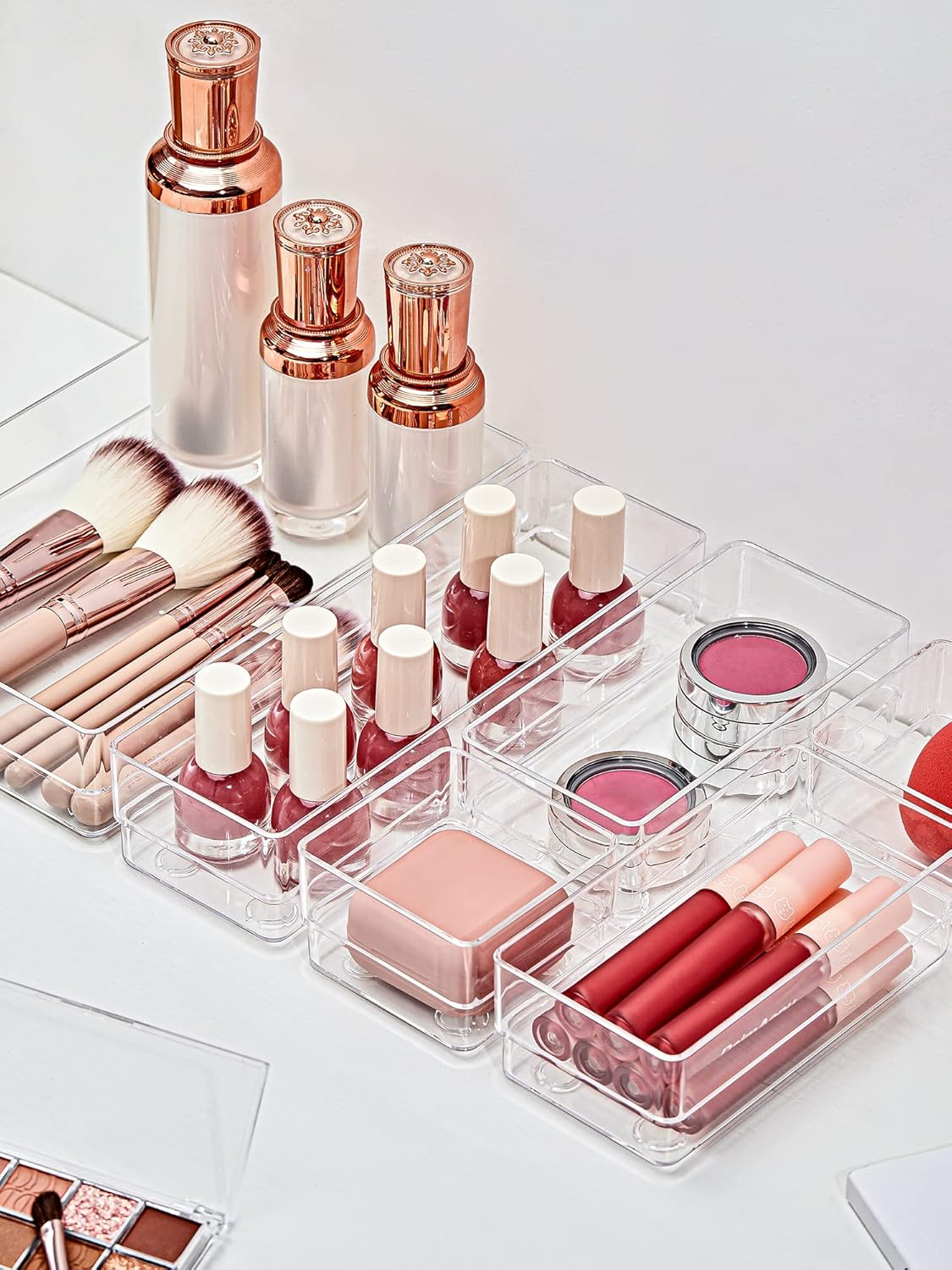 SMARTAKE 22-Piece Drawer Organizer - Non-Slip Silicone Pads | Clear Storage Trays for Makeup, Jewelry & Utensils