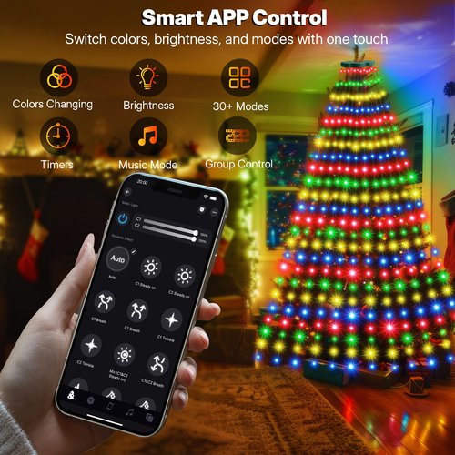 CheaperPremium 30 Modes Ring Christmas Tree Lights - 7.5Ft x 12 Lines 336 LED Easy App Control Color Changing Timer Remote (Warm White to Multicolor)