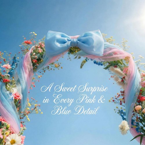 Canlierr Extra Large Pink & Blue Organza Bow Decorations - 39 x 59 Inch Tulle Bow with Long Ribbon Tails for Weddings & Parties