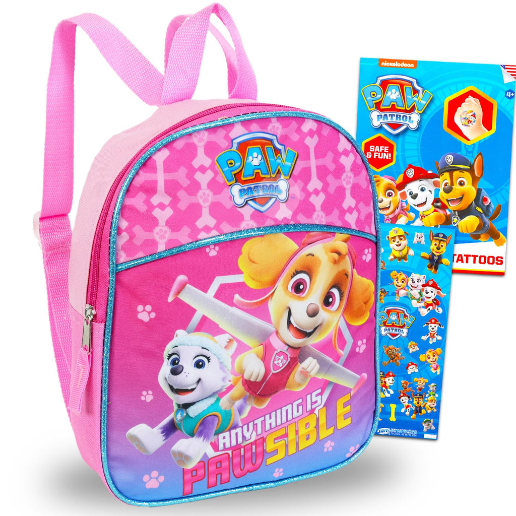 Paw Patrol Backpack for Girls ~ 3 Pc Bundle With Premium 11" Skye Mini School Bag for Toddlers with Stickers and Tattoos School Supplies