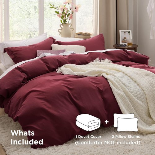 Bedsure Winery Duvet Cover - Extra Soft Full Size Bedding Set with Zipper Closure | 3 Pieces, 80x90 Inches