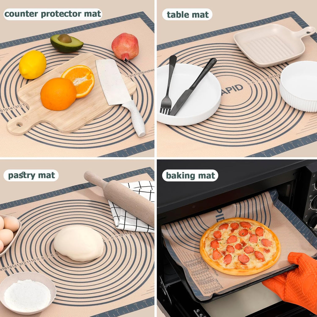 Sapid Extra Thick Silicone Pastry Mat - Non-Slip Baking Surface with Measurements | Extra Large 20" x 28" Gray