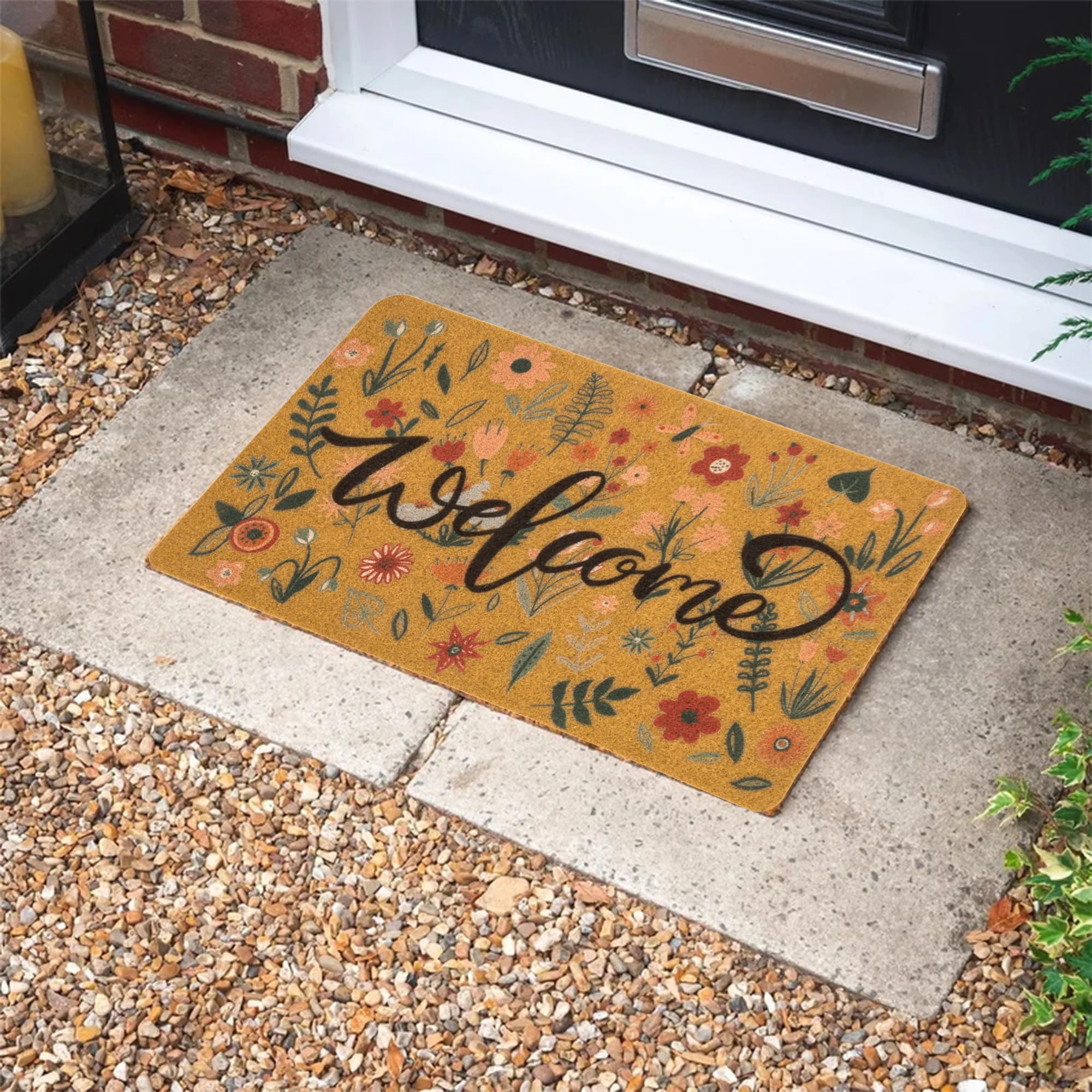 IZUS Floral Welcome-Doormats Front-Door - Spring Flower Home Decor Indoor-Mats Summer Non-Slip Seasonal Doormats 17x29inches