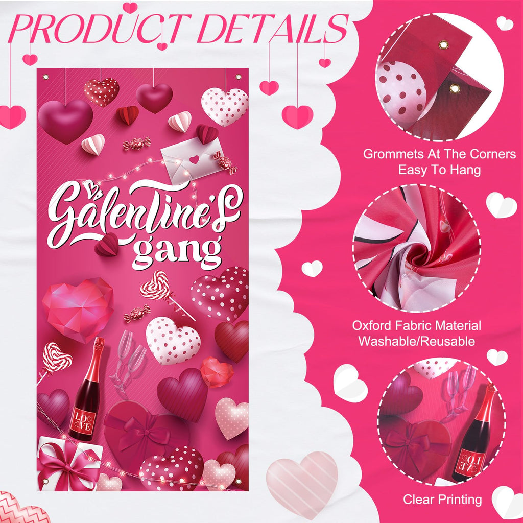 VitalCozy Galentine's Day Door Cover 72 x 35 Inch Happy Galentine's Day Galentines Gang Door Banner Pink Heart Valentines Indoor Outdoor Decorations for Women Girls Home Party Supplies(Classic)