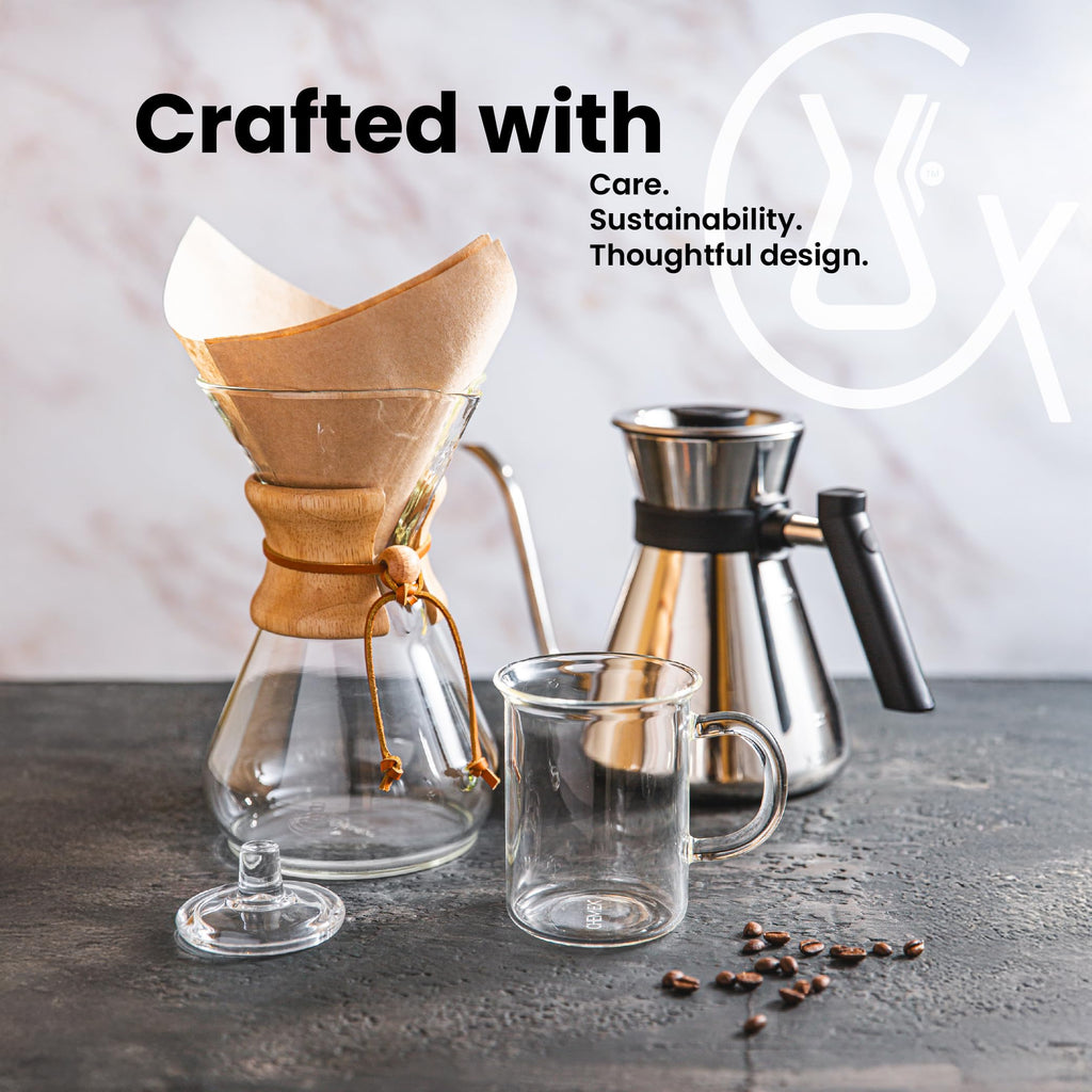 Chemex Bundle - 8-Cup Glass Handle Series - 100 ct Square Filters - Exclusive Packaging