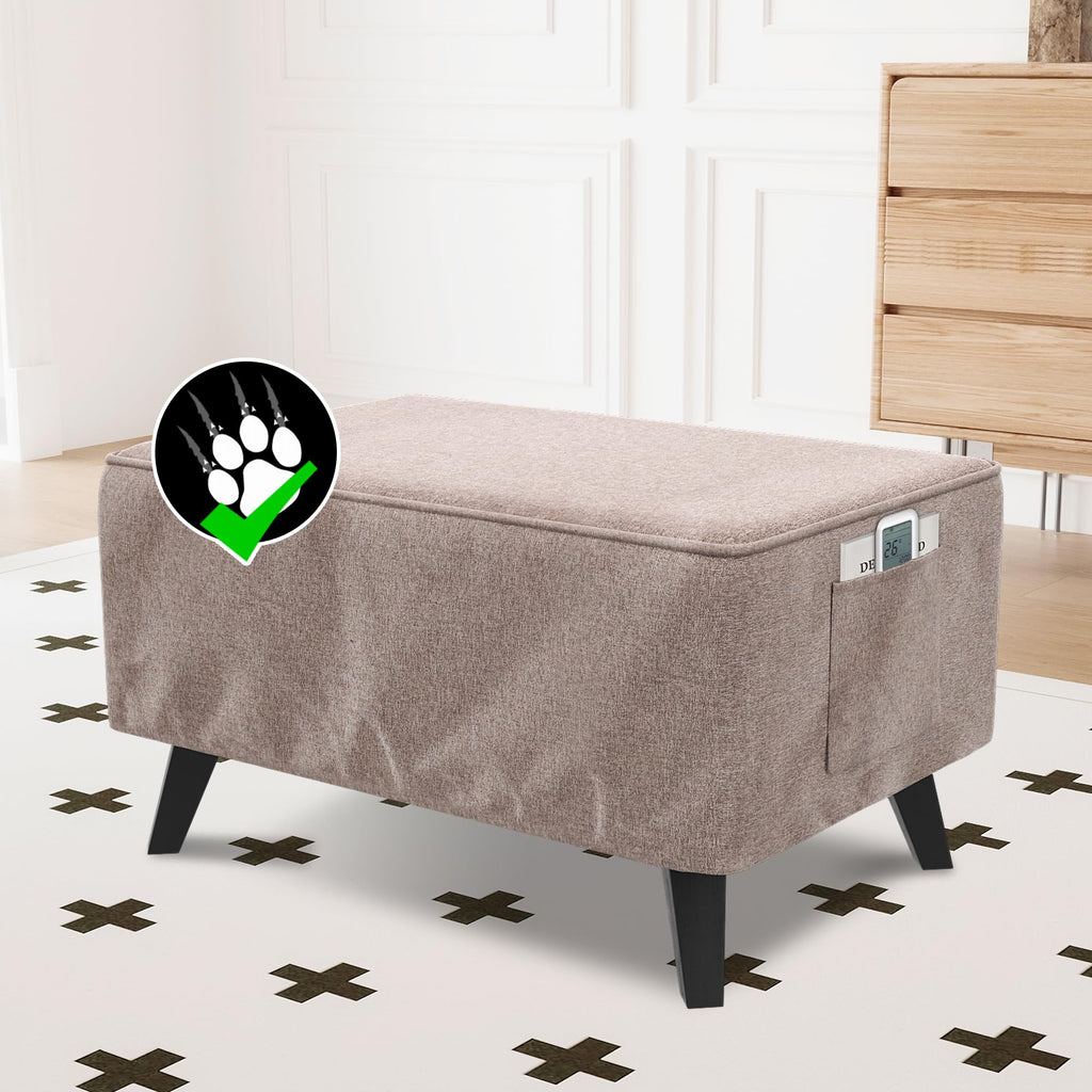 H.VERSAILTEX Sturdy Ottoman Cover Folding Storage Stool Furniture Protector Soft Rectangle Slipcover with Storage Side Pocket Fit Length 33"-34" Footrest Removable Washable - Heather Ivory