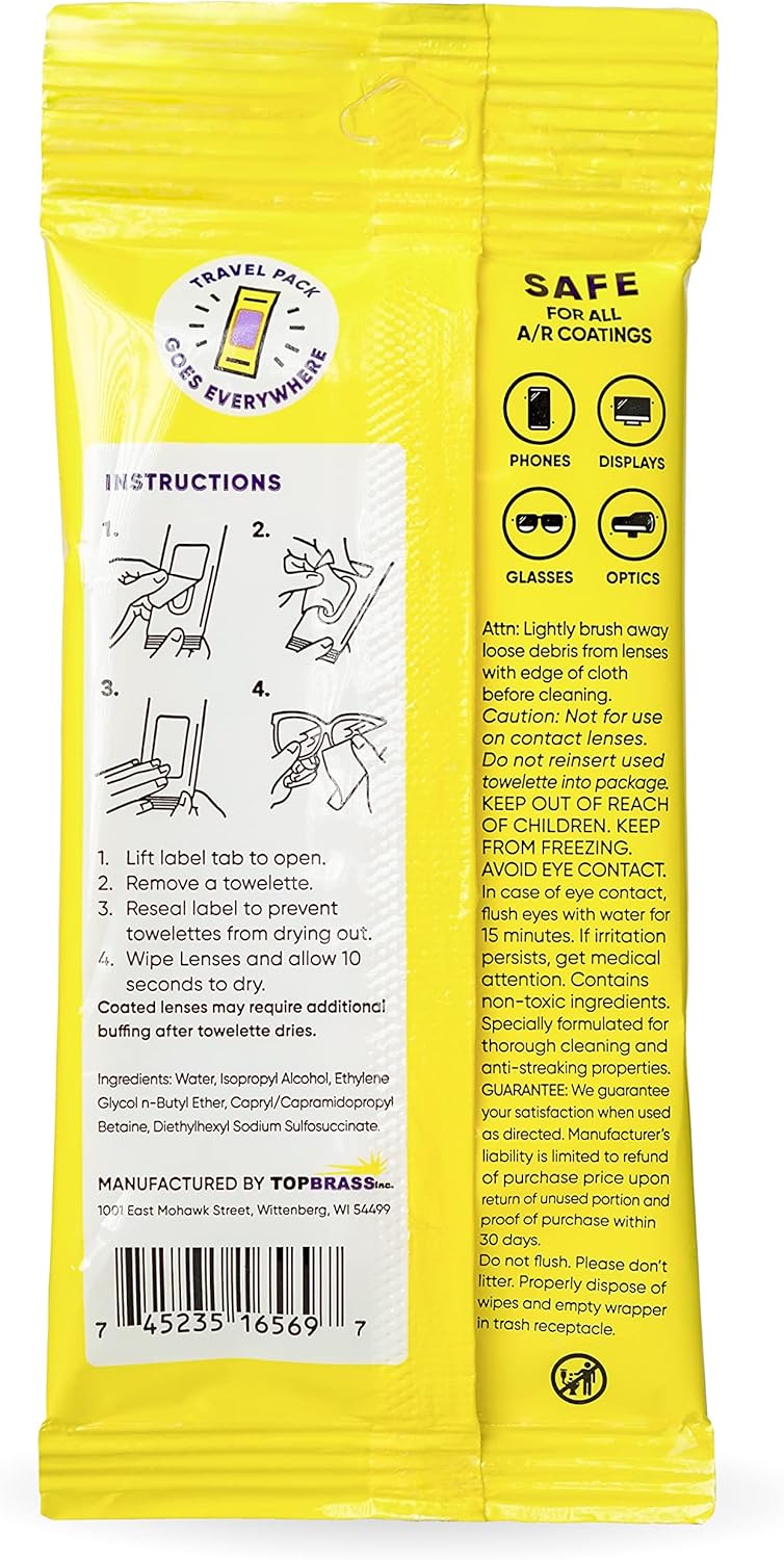 See Clear Lens Cleaning Wipes - Streak-Free Pre-Moistened Cloths for Eyeglasses & Screens | 192 Wipes in 12 Packs