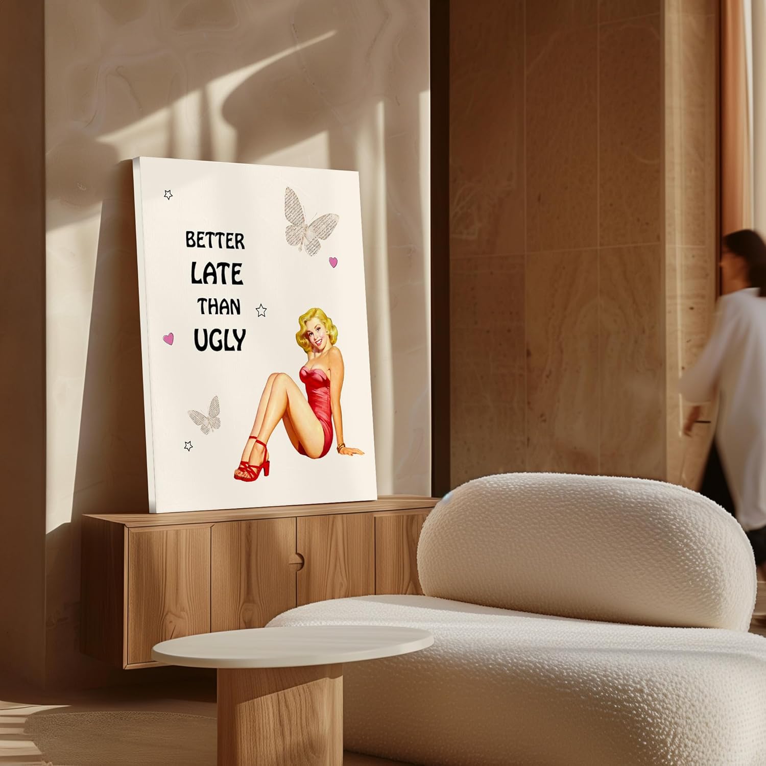 Poster Master Pin-Up Girl Canvas - Retro 'Better Late Than Ugly' Print - Trendy Burlesque Art | Humorous Gift for Men & Women - Available in 8x10 to 30x40