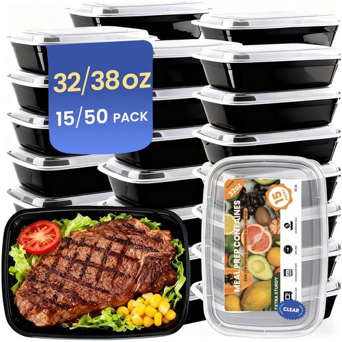 Eco Maicoco 15 Pack 32oz Meal Prep Containers Reusable BPA-Free, Disposable Food Storage Containers with Lids, Leakproof To Go Food Containers Bento Box, Microwave Freezer Dishwasher Safe
