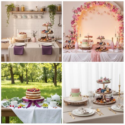 CroBlissful 12 Pcs Wooden Rustic Cake Stand Set, 7 Pcs Honeycomb Cupcake Stand, 3-Tier and Single-Tier Wooden Cupcake Tower, 4 Wood Slices Tray, Suitable for Wedding Tea Party Forest Theme Tables