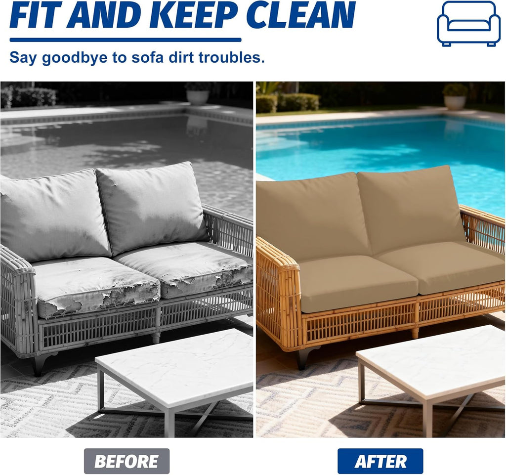 Skiennix Patio Cushion Covers - Washable Outdoor Sofa Slipcovers for Furniture (4PCS, Khaki)