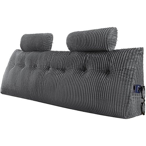 VEVOR Headboard Pillow, King Size Wedge Headboard Pillow with 2 Side Pockets and 2 Headrests, Bed Wedge Pillow with Washable Flannel Cloth, for Reading, Gaming, Resting, Working in Bed, Grey