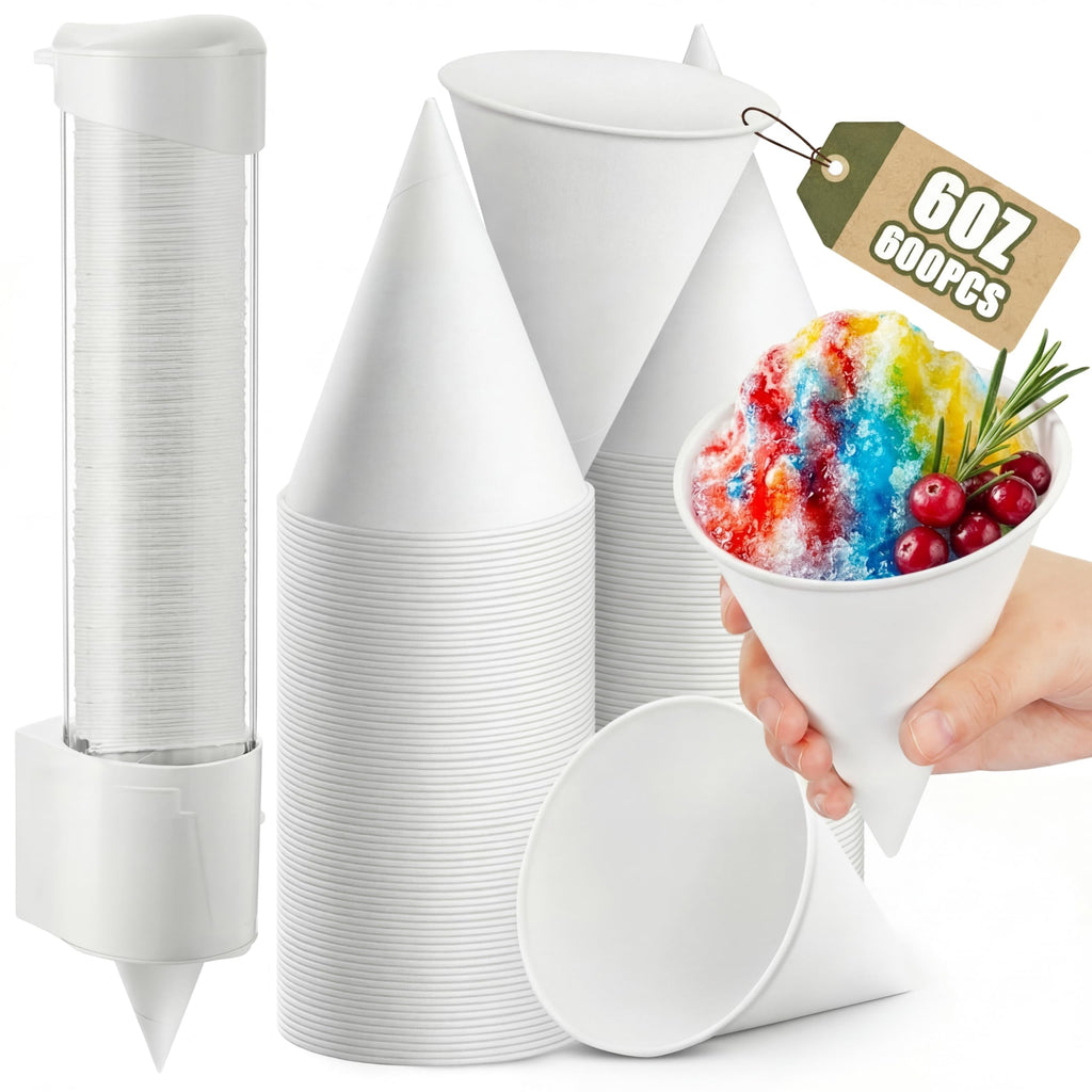 Roshtia 600 Pcs 6 oz Snow Cone Cups Paper Thicken Disposable with 1 Cups Dispenser Pull Type Wall Mount Cup Holder Paper for Restaurants, Home, and Office, and Shaved Ice, Cold