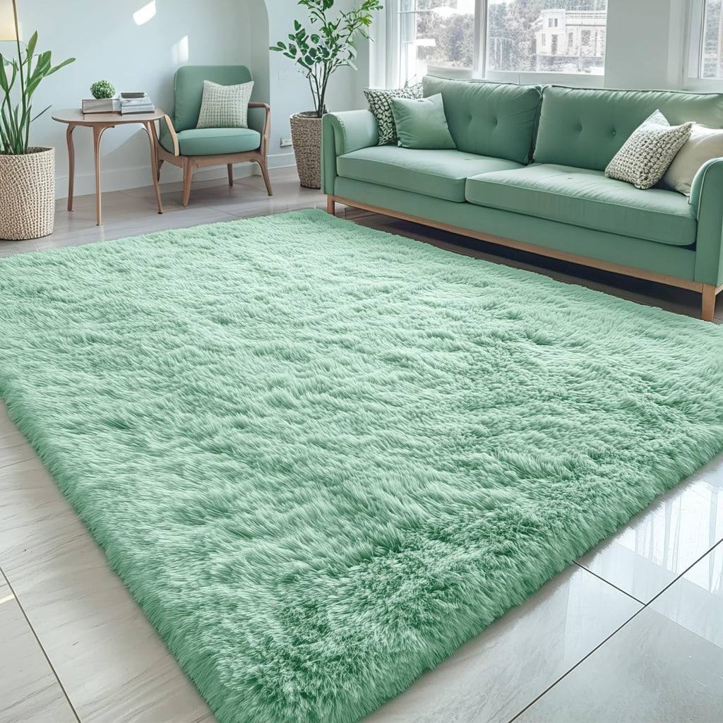 OLANLY Large Area Rug - Soft Fluffy Shaggy Carpet for Living Room & Bedroom | Machine Washable, Mint Green