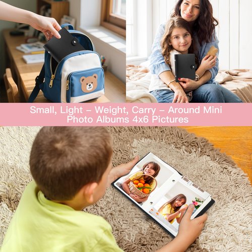2 Pack Small Photo Albums 4x6 Pictures, Leather Cover Albums, 4x6 Photo Book for 52 Photos Inserted From the Top, Kids 4 x 6 Photos and Family Anniversaries Baby Vacations, Wedding, Black