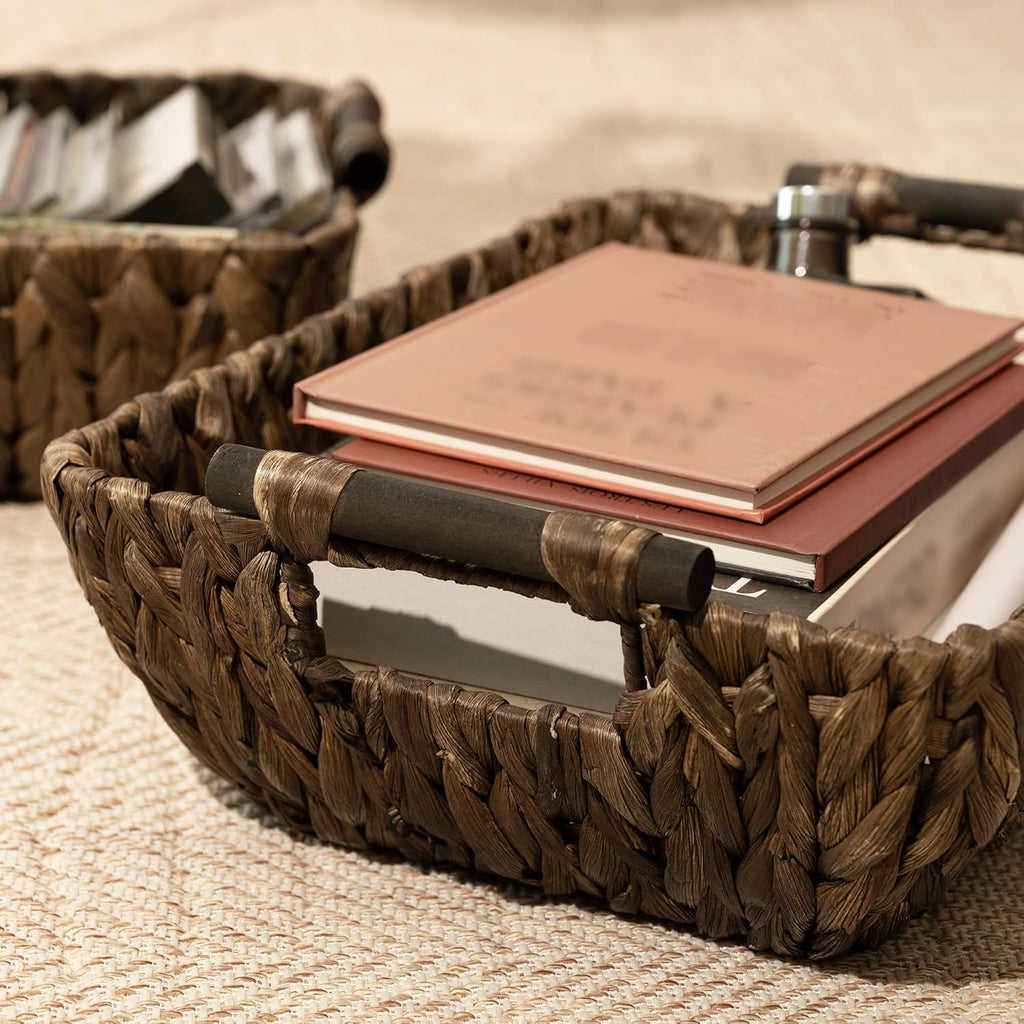 StorageWorks Wicker Baskets - Stylish Organizing Solution with Wooden Handles | Brown, 2-Pack