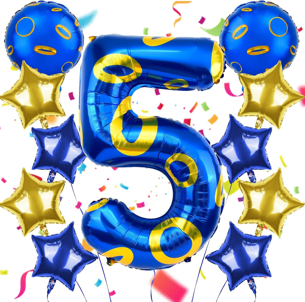 Regine Switzerland Number 5 Balloon - 40 Inch Blue & Gold Foil Helium Balloon for 5th Birthday Party Decor