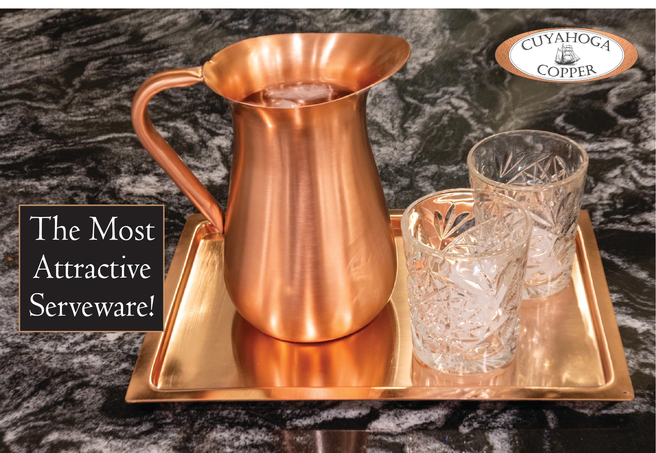 Cuyahoga Copper 100% Pure Copper Beverage Pitcher – 64 oz Luxury Smooth Finish – Beautiful 8” Tall Drinkware – Includes Premium Retail Packaging – Ideal for Home & Entertaining