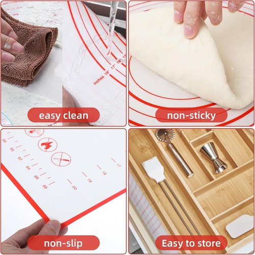 Large Silicone Baking Mat by [Brand Name] - 32 x 24 Red Pastry Mat with Measurement for Easy Dough Rolling