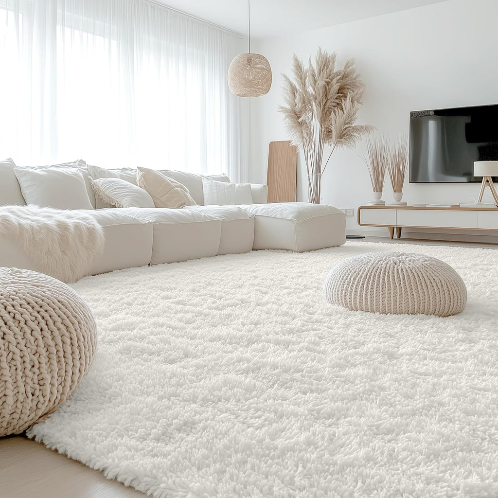 OLANLY Large Area Rug - Soft Fluffy Shaggy Carpet for Living Room & Bedroom | 9x9 ft, Ivory