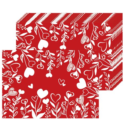 Red Heart Love Leaves Paper Placemats Disposable 50 Pack Happy Valentine's Day Placemats 16x 11 Inch Paper Table Mats for Home Kitchen Dining Table Party Decoration