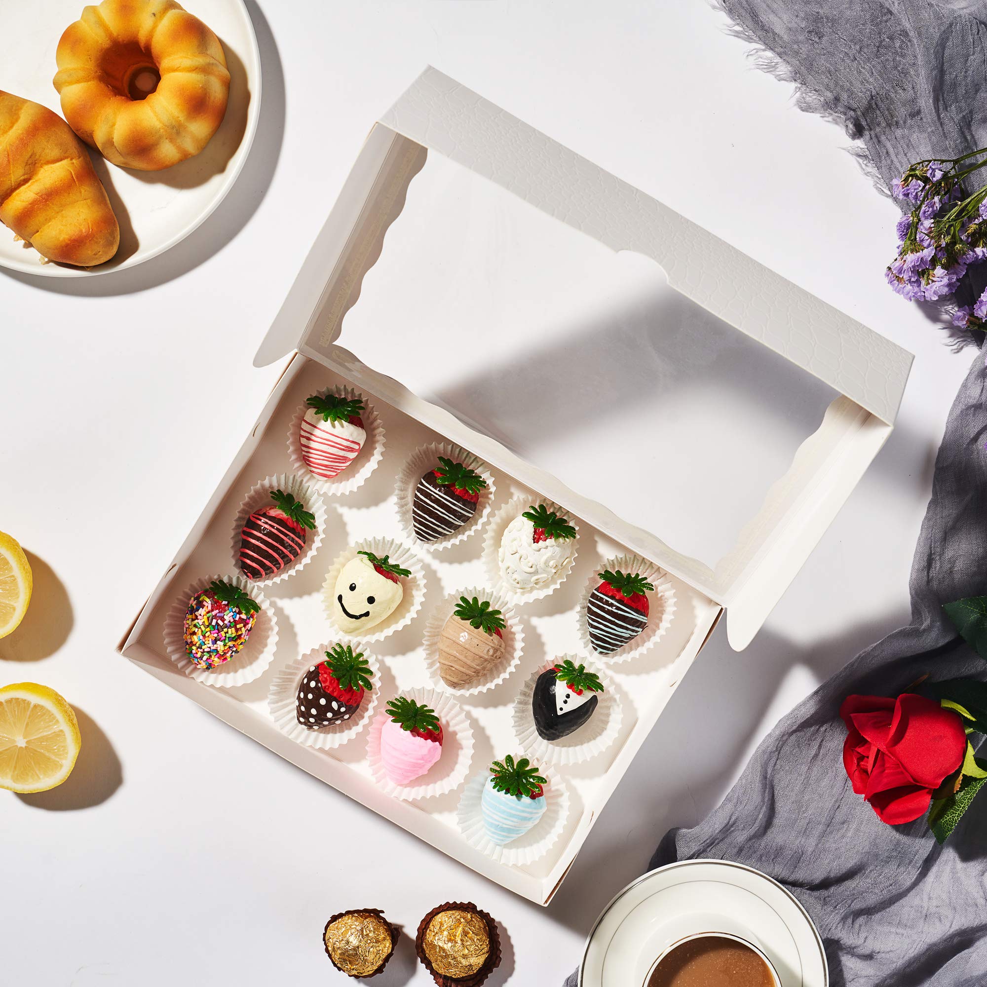 SLShePack 24PCS 10x7x2.5 inches Cookies Bakery Boxes with Window - Cakesicle, Chocolate Bomb, Macaron, Chocolate Covered Strawberries, Pretzel Rods Boxes
