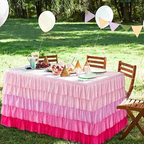 Pufogu Pink Tulle Table Skirt 6ft Tutu Ruffled Chiffon Tablecloth For Rectangle Wedding Baby Shower Girls Birthday Party and Cake Dessert Table Decorations(BrightRainbow, L6(ft), H30in)