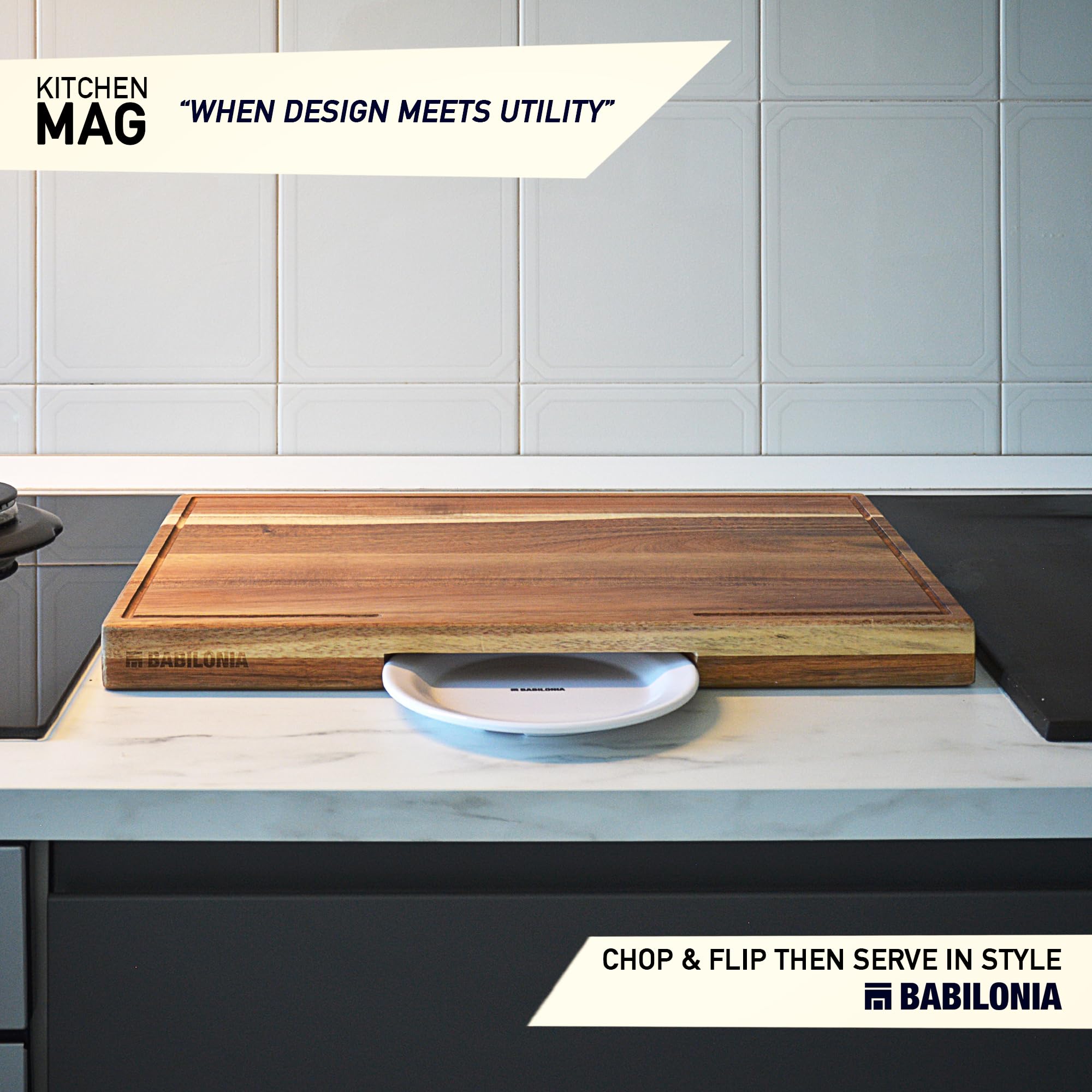 Acacia Wood Cutting Board for Kitchen 15.7 x 10.2 Inch (ExtraThick 1.6") Non Toxic Wooden Chopping Board for Meat, Cheese, Charcuterie Boards with Handle, Hardwood Butcher Block (Oil & Plate Included)