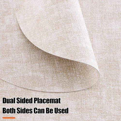Homaxy Round Faux Leather Placemats - Washable Dual-Sided Table Mats Set of 6 | 13" & 3.93" Beige