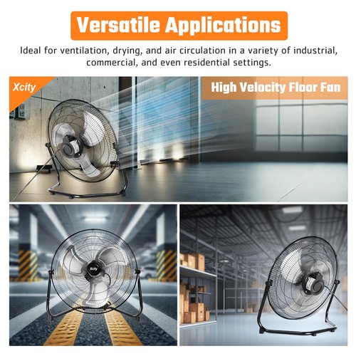 20 Inch Floor Fan, Max 4650 CFM Industrial Fan, 3-speed and 360°Adjustable Tilt, Metal Construction and Aluminum Blades, Ideal for Warehouse, Workshop, Factory, Garage