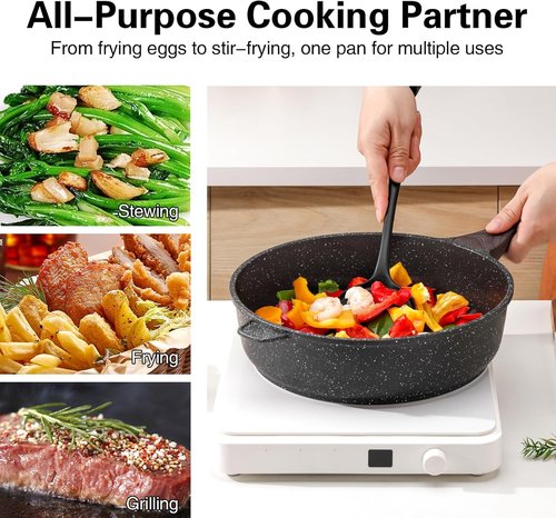 Kordisen Nonstick Deep Frying Pan - 12 Inch Large Skillet | 5 Qt Healthy Induction Cookware, PFOA Free