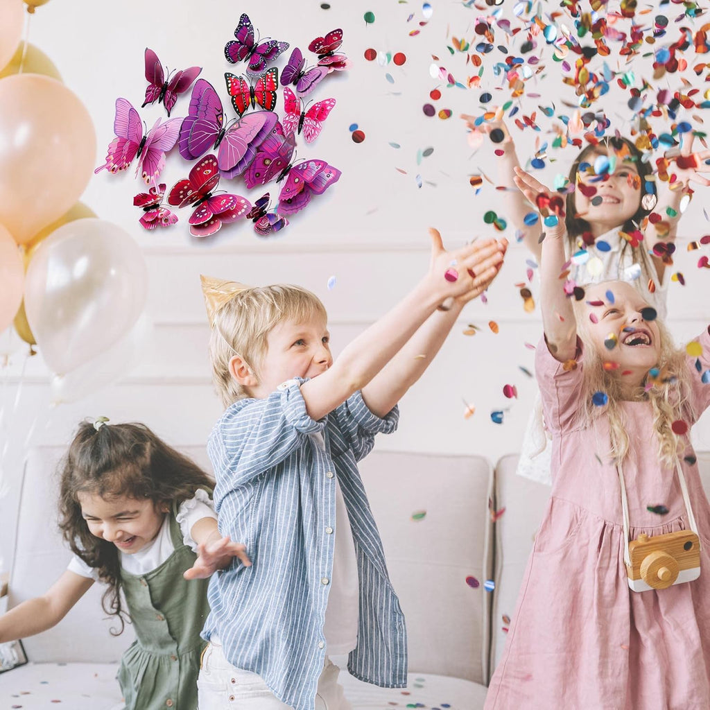 OPSEAM 3D Butterfly Wall Decor - 24 PCS Purple Stickers with Magnets for Party Decorations