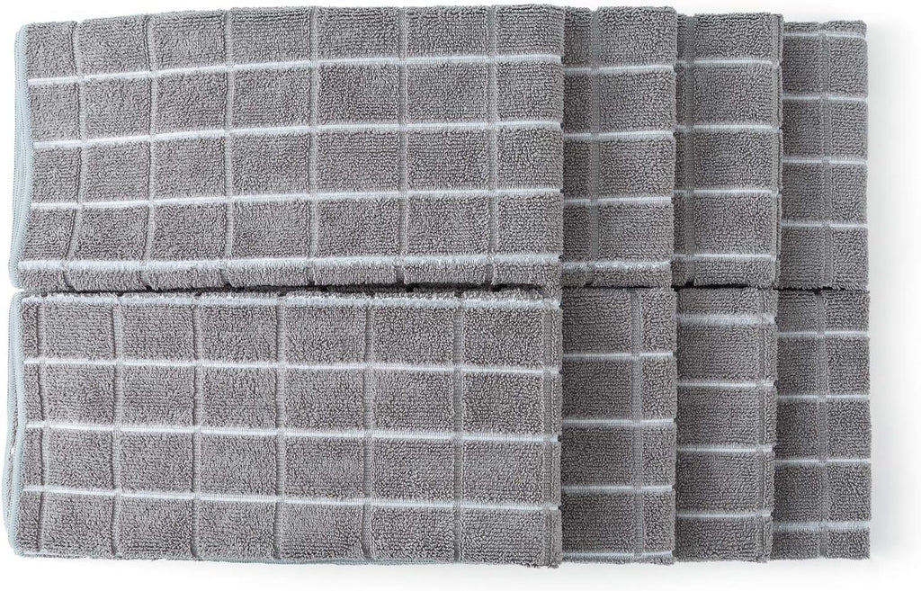 Microfiber Dish Towels - Super Absorbent & Lint-Free Kitchen Towels - 8 Pack, Gray Lattice Design, 26 x 18 Inch