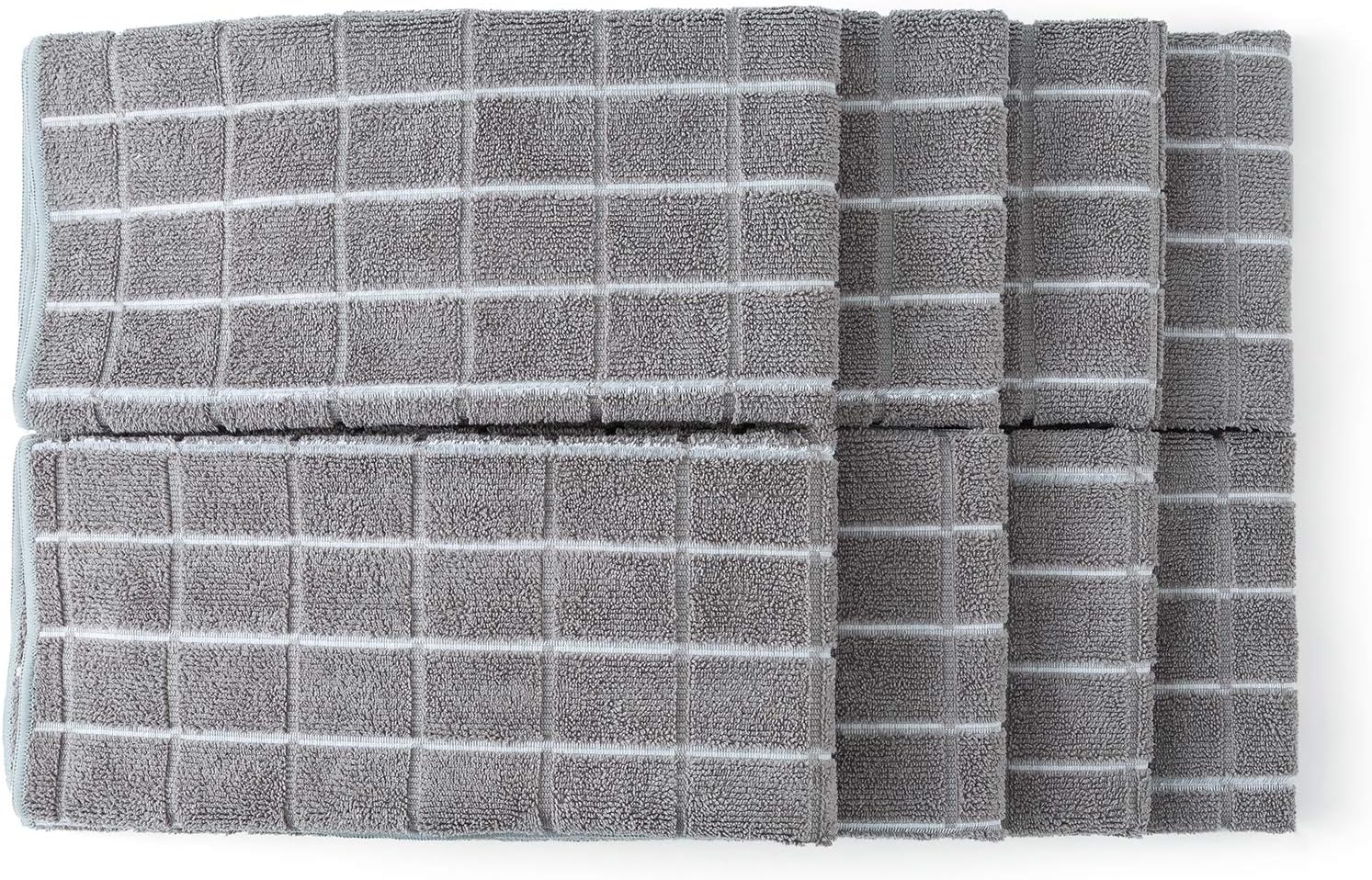 Microfiber Dish Towels - Super Absorbent & Lint-Free Kitchen Towels - 8 Pack, Gray Lattice Design, 26 x 18 Inch