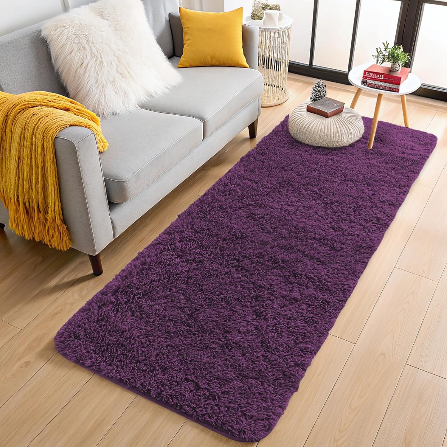 OLANLY Runner Rugs - Soft Fluffy Machine Washable 2x8 for Hallway & Bedroom | Dark Purple Indoor Carpet