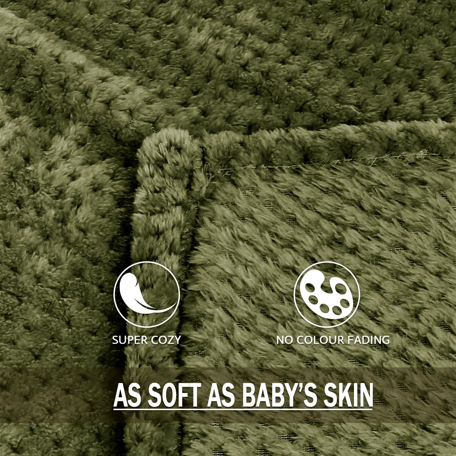 Exclusivo Mezcla Fleece Throw Blanket Extra Large, Super Soft and Warm Blankets for Couch, Sofa and Bed Waffle Textured, Cozy, Fuzzy and Lightweight (Olive Green, 50x70 Inches)