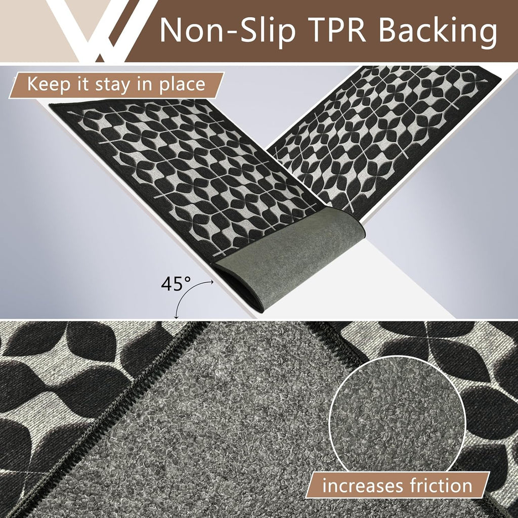 Skiennix Front Door Mat - Washable All-Weather Black Trellis Design | 24"x36" Non-Slip Easy Clean Rug