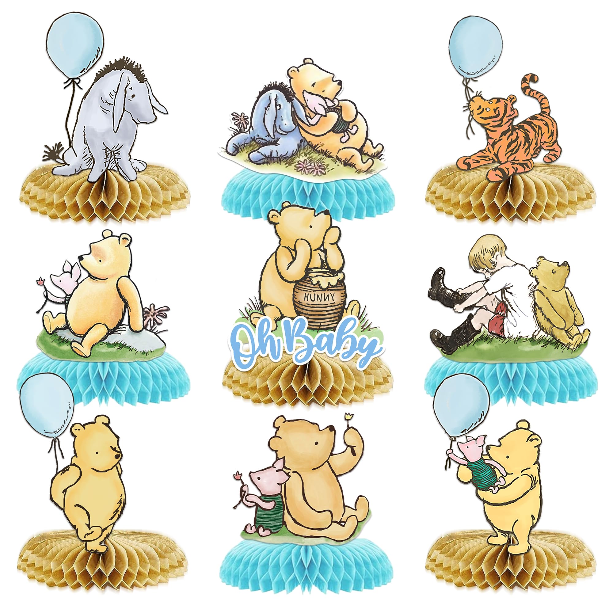 9Pcs Winnie Centerpieces for Baby Shower Decorations Boys Table Centerpieces for Birthday Decorations
