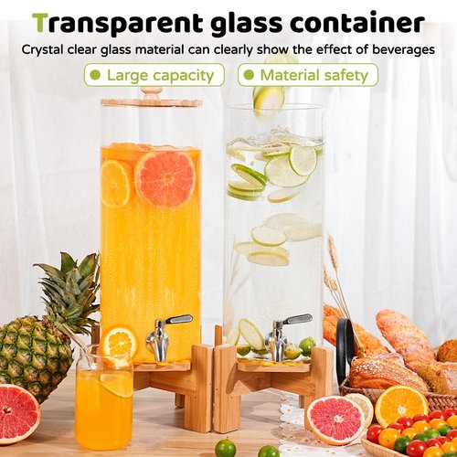 SPEETH 2 PCS 1.6 Gallon Drink dispenser, Large Water Glass Beverage Dispenser With Wood Stand for Parties With Stainless Steel Spigot, Ideal for Lemonade,Juice, Tea, and Party Drinks