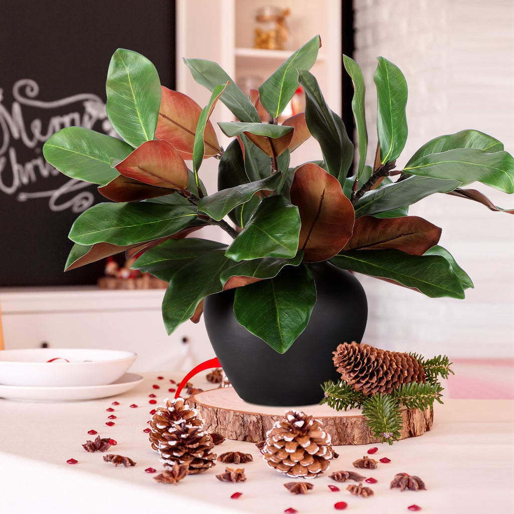 Thiccywoov 6 Pcs Magnolia Artificial Leaves Branches 3D Magnolia Pick Faux Stems Twigs Realistic Touch Faux Greenery Table Centerpiece for Spring Vase Filling Farmhouse Home Office (Green,18 Inch)