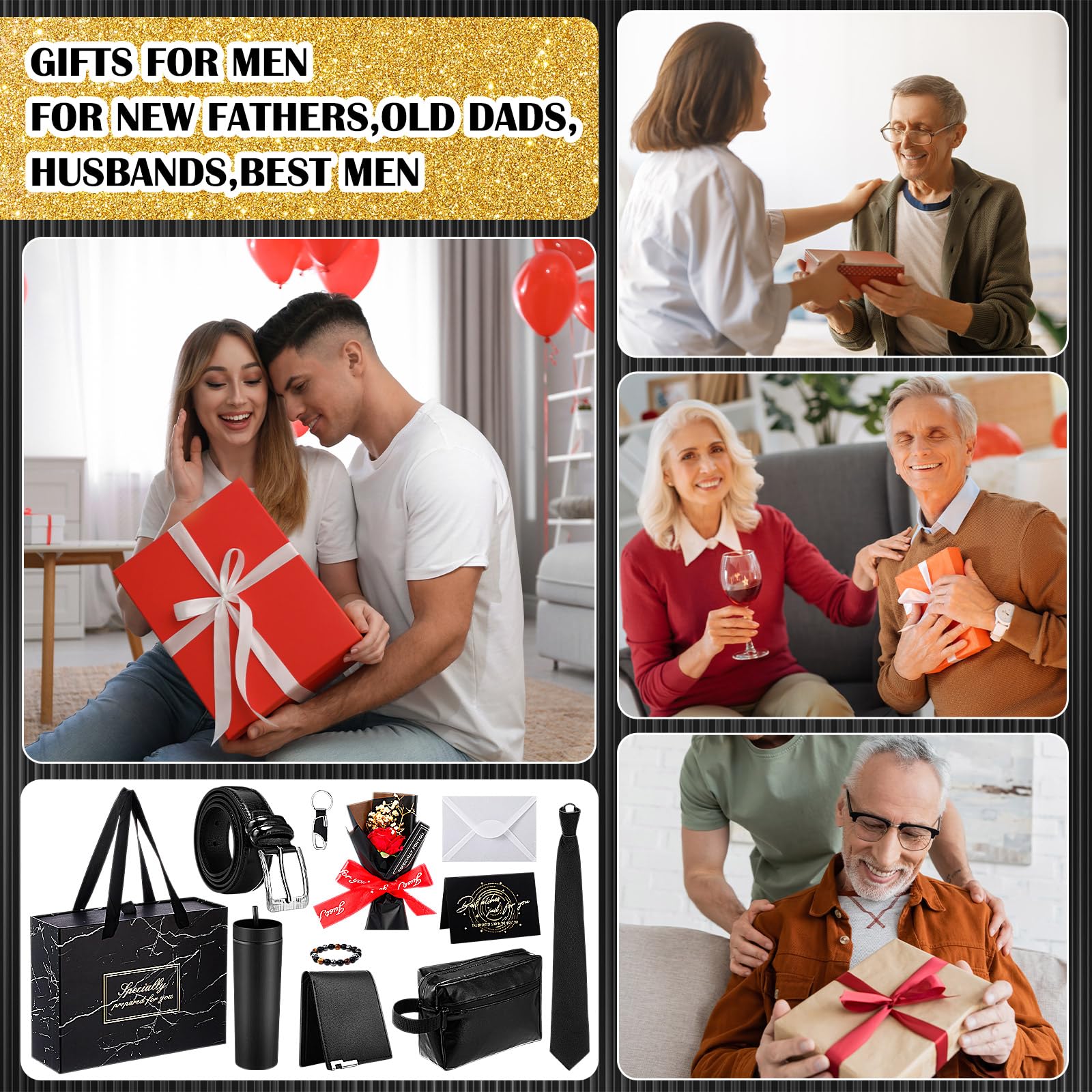Tioncy 10 Pcs Father Day Gift Basket for Men,Gift Basket Box Kit 16 oz Tumblers Wallet Tie Belt Anniversary Birthday Present for Dad Husband Him Boyfriend(General)