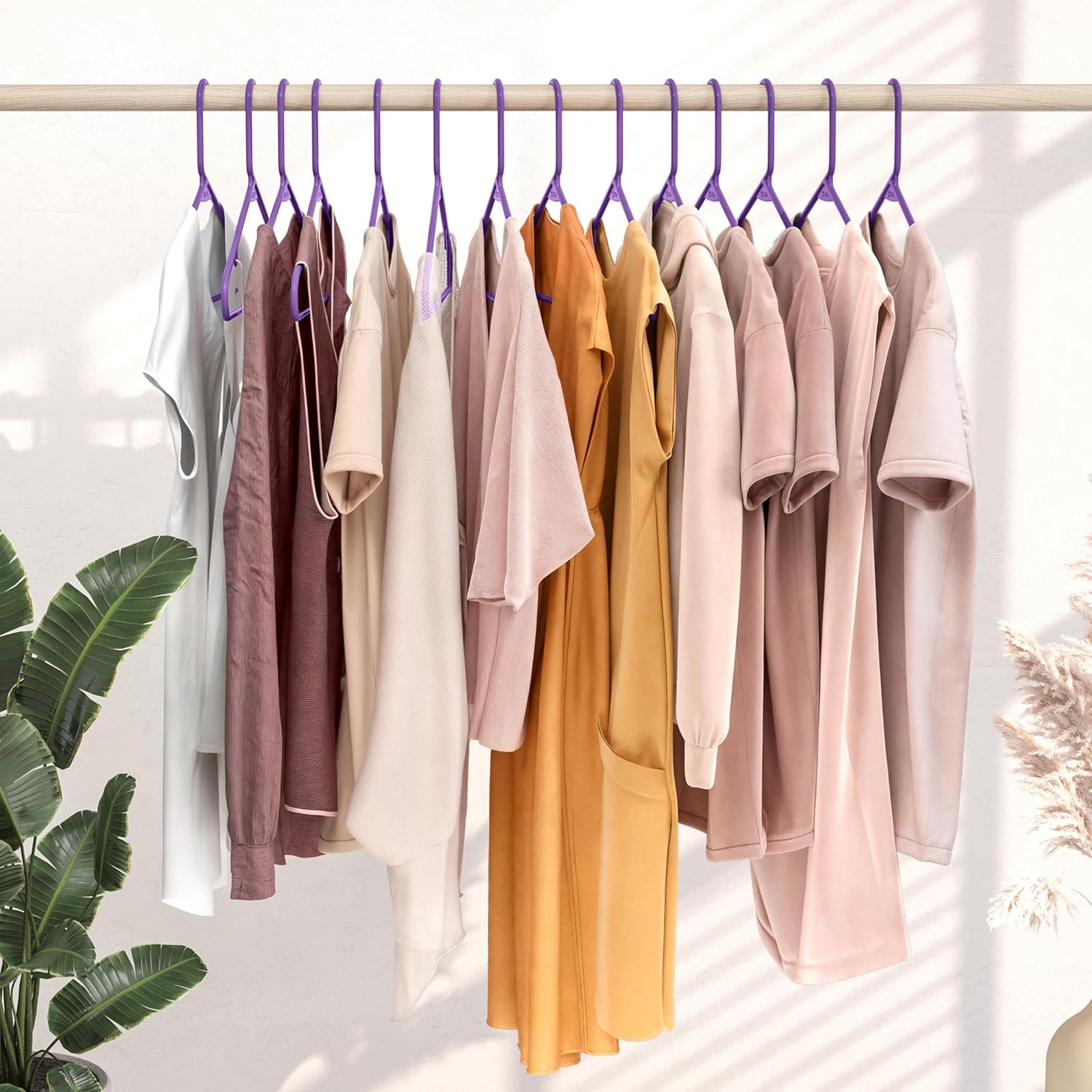 Plastic Hangers 20 Pack - Space-Saving Clothes Hangers in Purple - Ideal for Closets and Apartments