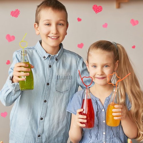 32 Pack Valentines Day Straws with Valentines Day Cards for Kids, Coloful Crazy Loop Reusable Drinking for Kids Girls Boys School Classroom Exchange Gifts Prizes, Valentine Party Favors