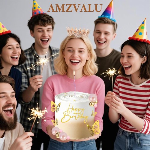 AMZVALU Crown Cake Topper - Elegant Birthday Decoration for Women | Rose Gold & Peach Design