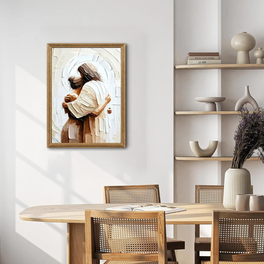 Palette Dreams Canvas Wall Art - Jesus Embracing Woman | Christian Painting Print, 12 x 16 Inch Framed Decor