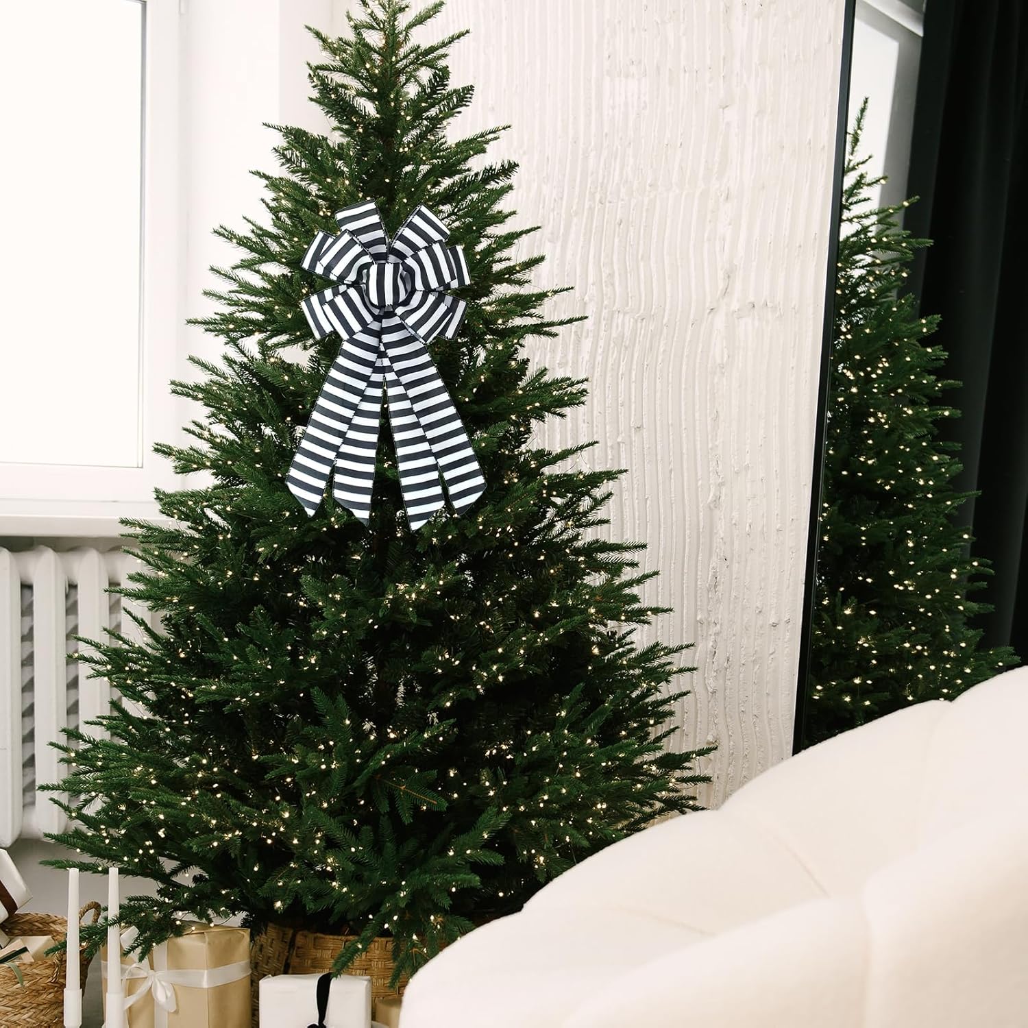 Regine Switzerland Large Black and White Stripe Wreath Bow - Rustic Burlap Design for Christmas & Weddings