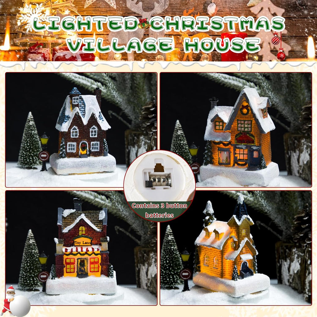 Regine Switzerland Christmas Village Set - LED Light-Up Resin Houses | Festive Indoor Decor Collection