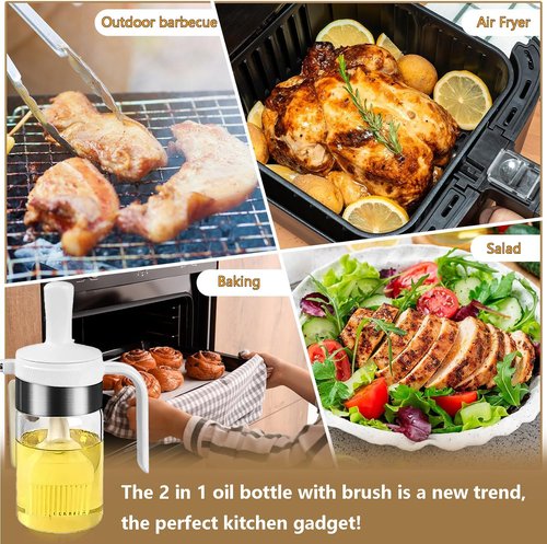 Moonlik Olive Oil Dispenser Bottle with Brush- 2 in 1 Oil Dispenser & Silicone Brush for Kitchen Cooking Vinegar Sauce BBQ Salad Grill Frying- 200ml/7oz, Black